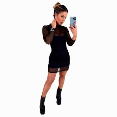 Imagem de Vestido Tule Manga Longa Zebra Curto Gola Alta Duas Peças - SWISS BOUT