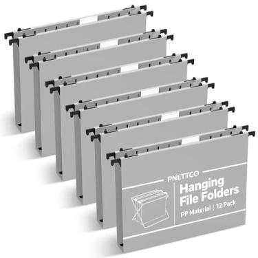 Imagem de Pasta de arquivo de plástico com capacidade extra, pacote com 12 pastas suspensas reforçadas, tamanho carta, pastas de armário de expansão de 2,5 cm, para arquivos em massa, gráficos médicos, cinza