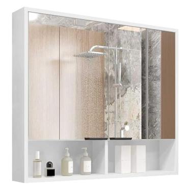 Imagem de Armário de Banheiro Aéreo 2 Portas Espelho Com Nicho, Ideal para Banheiro e Lavabo, Perfeito para Famílias e Solitários(BRANCO)