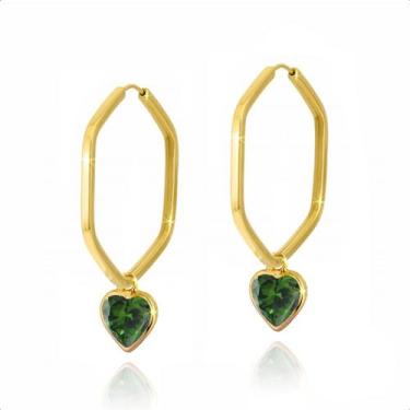 Imagem de  Brinco Ouro 18k Argola Com Pingentes 5mm - Paulistana Joias, Verde es