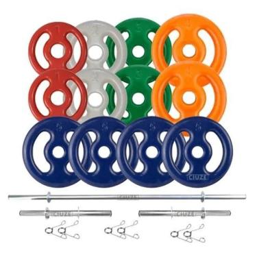 Imagem de Kit Anilhas Emborrachadas 40 Kg + Barras 2x 40cm + 1x 1.50m-Masculino