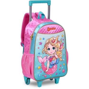 Imagem de Mochila Infantil com Rodinha Sereias G com Estojo e Lancheira - KIT Co