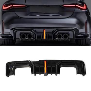 Imagem de Spoiler de para-choque traseiro de carro difusor labial modificação peça compatível com M3 M4 G80 G82 2021+ capa protetora de para-choque acessórios para carro (Lábio preto brilhante)