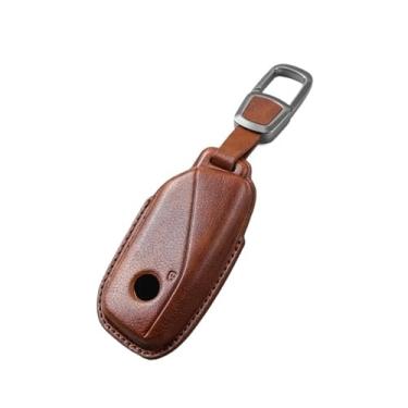 Imagem de Couro genuíno inteligente remoto caso chave do carro capa chaveiro acessórios compatível com bmw série 7 735i 740li x7 x1 u11 2023 i7 g07 lci xm(A Brown)
