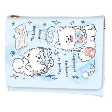 Imagem de Carteiras de cartão para mulheres, carteiras com três dobras para mulheres | Carteira feminina fofa com estampa de gatinho carteira com três dobras,Porta-cartões de couro PU Bolsa feminina de grande c