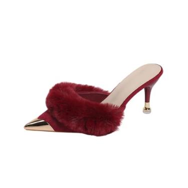 Imagem de Sandálias femininas de salto alto com bico fino e design aberto, chinelos modernos sem cadarço para passeios casuais, Vermelho, 36