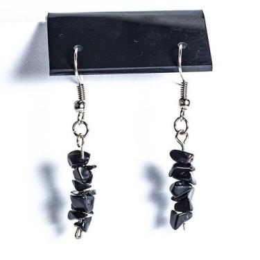 Imagem de Brinco Cascalho Obsidiana Negra Natural Anzol Prateado - CristaisdeCur