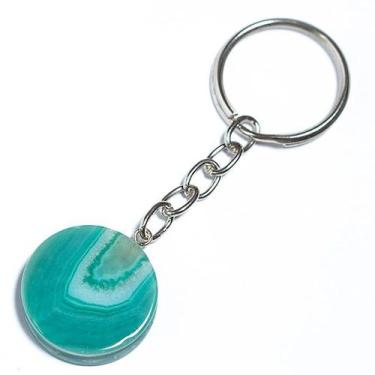 Imagem de Chaveiro Disco Agata Verde 24mm Pedra Natural Prateado - CristaisdeCur
