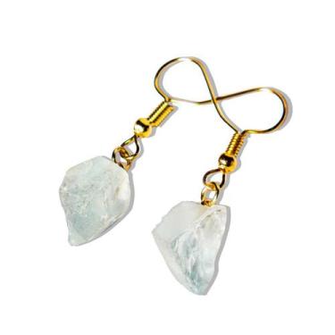 Imagem de Brinco Topázio Azul Pedra Bruta Natural Anzol Dourado - CristaisdeCurv