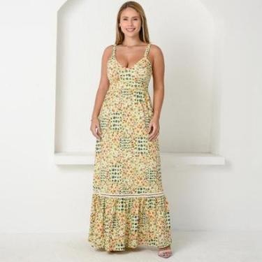 Imagem de Vestido Longo Alça Barra Guipir com Bojo BBonnie Sarah Floral Laranja-Feminino