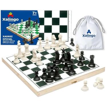 Imagem de Jogo de Xadrez Oficial Xaliingo - Tabuleiro Madeira 40x40cm com Peças Chumbadas