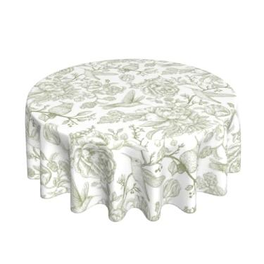 Imagem de Toalha de mesa vintage verde sálvia floral redonda 177 cm chinoiserie floral pássaro sálvia verde pano de mesa tecido de poliéster ao ar livre primavera verão flores beija-flor capa de mesa para