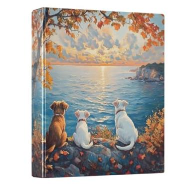 Imagem de Fichário de 3 anéis engraçados para três cães, pôr do sol, fichários de 3,8 cm, três argolas com prancheta, serve para papel de 21 x 28 cm, 3 bolsos internos de PVC transparentes para material de