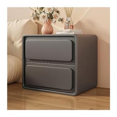 Imagem de KEG801302 Mesa de cabeceira de madeira estilo creme mesa de cabeceira cor sólida simples duas gavetas mesa de cabeceira móveis de cabeceira grande capacidade de armazenamento quarto (preto, pequeno)