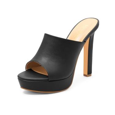Imagem de Heisnemca Sandálias femininas plataforma salto agulha redondo bico aberto sandálias de salto alto slip on slip on vestido festa casamento sapatos, Preto fosco, 38