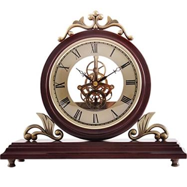 Imagem de Relógio de sentar estilo europeu sala de estar madeira maciça relógio de mesa mudo quarto relógio de mesa ornamentos relógios retrô de escritório (cor: A, tamanho: 26,722,7 cm)