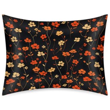 Imagem de Fronha de cetim para cabelo e pele, fronha de seda de flor bordô com fecho de envelope, capa de travesseiro de tamanho padrão para quarto, sofá, casa, decoração de primavera, presente para mulheres e