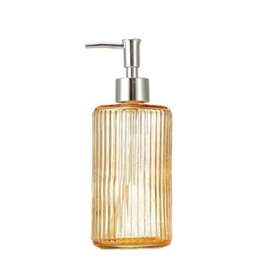 Imagem de Dispensador de sabão de vidro de grande capacidade para banheiro de 500 ml loção de banho gel de banho garrafa bomba de líquido (amarelo)