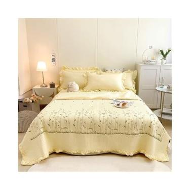 Imagem de Conjunto de cama de microfibra leve e floral elegante, 1 cobertor de ar condicionado e 2 fronhas (amarelo, 200 x 230 cm, 3 peças)