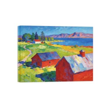 Imagem de Impressão em tela de parede de paisagem - decoração de lago de árvore de casa - quadros para sala de estar pronta para pendurar tela emoldurada 60 x 80 cm 24 x 31 pol