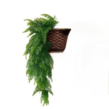 Imagem de Kit Planta Decorativa com Vaso Trançado Marrom e Samambaia Artificial Pendente(1 Pote 14 + 1 Pend Sam)