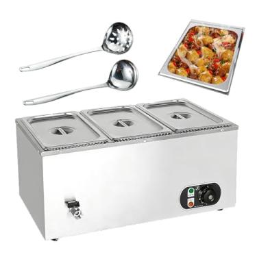 Imagem de Aquecedor EléTrico Comercial De Alimentos De 1500w,Banho-Maria Em AçO InoxidáVel Para Buffet,Com Controle De Temperatura,Concha E Colher Perfurada Para Festas E Eventos De Catering