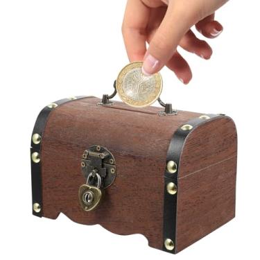 Imagem de Kisangel Wooden Piggy Bank, Vintage Treasure Chest with Lock, Small Kids Lock Box Organizer for Home Decor Saving Money, 5. 70 X 3. 93 X 3. 93 Inches