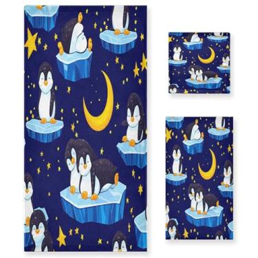 Imagem de xigua Penguins Conjunto de toalhas de banheiro absorvente macio 3 peças toalha de banho toalha de mão toalhas decorativas para banheiro, academia, hotel, praia, piscina