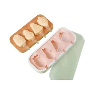 Imagem de Moldes De Sorvete De Silicone Com Animais Em Desenho Com Tampa E Palit