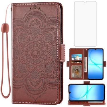 Imagem de Asuwish Capa de telefone para Samsung Galaxy A17 5G capa carteira com protetor de tela de vidro temperado e couro PU flip porta-cartão de crédito suporte flor cordão acessórios para celular A 17 17A