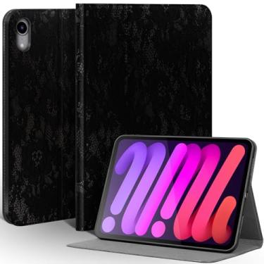 Imagem de Une Diffe Capa de couro para iPad mini 7 (A17 Pro) 2024 / iPad mini 6 geração 2021 8,3 polegadas, capa de couro de flor integral, capa protetora inteligente com hibernar/despertar automático