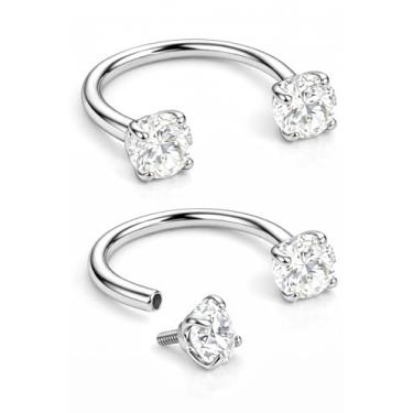 Imagem de Anéis de nariz em ferradura dupla para mulheres - Brinco de argola U para lóbulo, lobo superior, tragus, hélice, daith, concha, torre cartilagem brincos de ferradura para mulheres - Aço cirúrgico