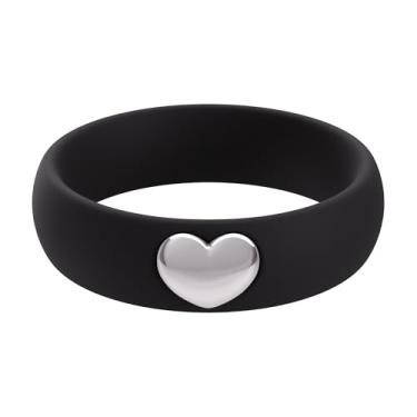 Imagem de ThunderFit Anéis de silicone para mulheres, aliança de casamento de silicone com pingente de coração banhado a ouro 14K, 5,5 mm de largura, 2 mm de espessura, 9.5 - 10 (19.80mm), Silicone, Sem pedra