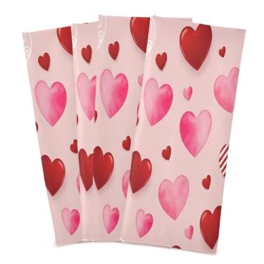 Imagem de Wassud Toalhas de prato de cozinha com corações listrados vermelhos pacote com 4 panos de prato macios com laço para pendurar toalha de mão super absorvente de secagem rápida toalhas de chá de mesa