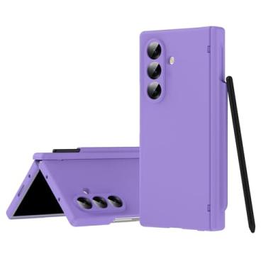 Imagem de LYJSMGZ Capa à prova de choque para Samsung Galaxy Z Fold 7, capa de proteção de dobradiça com orifício de lente de precisão integrada com membrana concha equipada com caneta Stylus, roxo, Z Fold 7