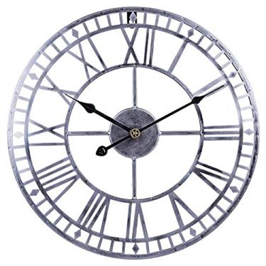 Imagem de Relógio de parede retrô de metal grande, silencioso, sem tique-taque, operado por bateria, números romanos de metal vintage, relógios modernos redondos para decoração de sala de estar, preto - 60 cm