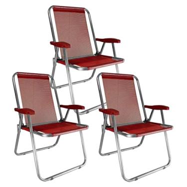 Imagem de Kit 3 Cadeira Max Alumínio Praia Piscina Camping Até 140 Kg Vermelho - Zaka