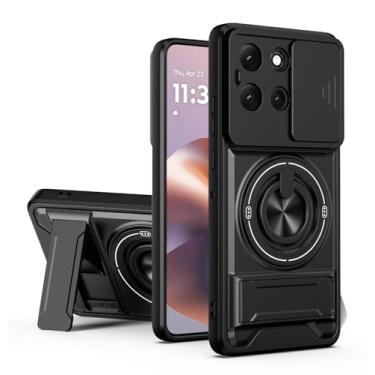 Imagem de SORAKA Capa para Motorola Moto G86 5G com suporte,proteção de lente com janela e capa dupla de PC e TPU compatível com suporte magnético para carro