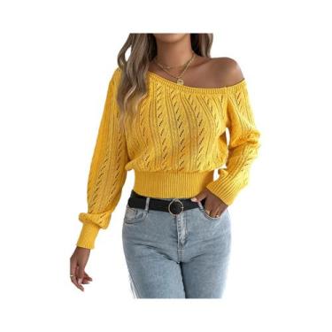 Imagem de Suéter Feminino De Tricô Com Ombros Descobertos E Manga Longa, Casual 
