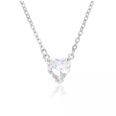 Imagem de Colar Corrente Prateado Coração Brilho Strass Delicado P7767