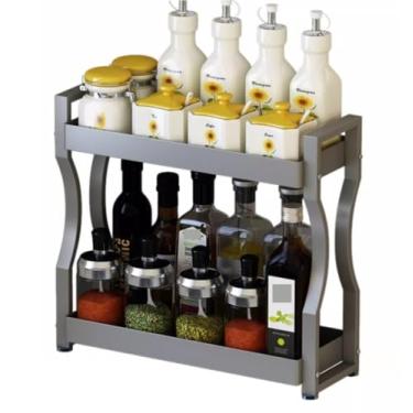 Imagem de porta-temperos organizador de especiarias 2 níveis 304 aço inoxidável organizador de temperos prateleira de armazenamento de cozinha balcão organizador de temperos