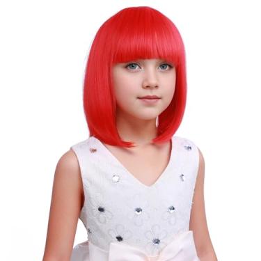 Imagem de DUDUWIG Peruca infantil vermelha bob peruca infantil bob perucas vermelhas meninas peruca reta curta peruca vermelha bob peruca com franja rede de cabelo inclui