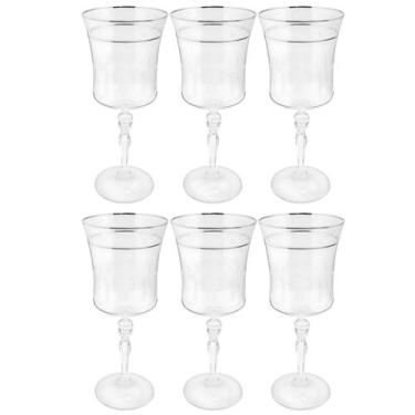Imagem de Jogo Taças Água Suco 300ml Kit 6 Peças Grace Cristal Decorado Friso Pl