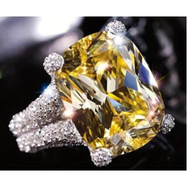 Imagem de Anéis de noivado de zircônia cúbica amarela quadrada banhada a prata para mulheres, alianças de casamento, presentes de festa, 10, Liga de aço, Zircônia cúbica