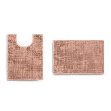 Imagem de Jogo De Tapete Banheiro Popcorn 2 Peças Antiderrapante Rosa Pele