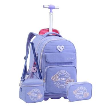 Imagem de Kit Mochila Rodas Color Up Meninas Lancheira Estojo Escolar Cor:Lilás 