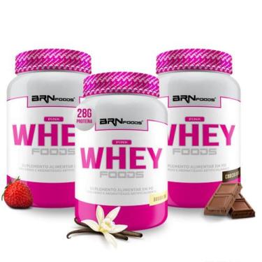 Imagem de KIT - 3x Pink Whey 900g - BRN Foods, Baunilha, Chocolate e Morango