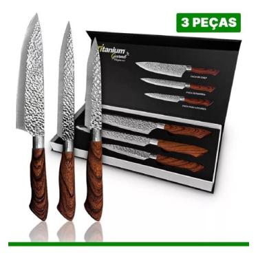 Imagem de Jogo De Facas Faqueiro Churrasco Antiaderente 03 Peças Inox - TITANIUM