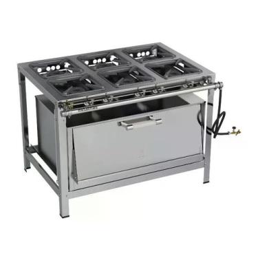 Imagem de Fogão Industrial 6 Bocas 30X30 Super Forno Alta Pressão Aço304 Metalma