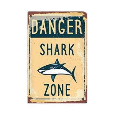 Imagem de Placa De Metal Vintage De Aviso De Tubarão Perigoso Para Decoração De 